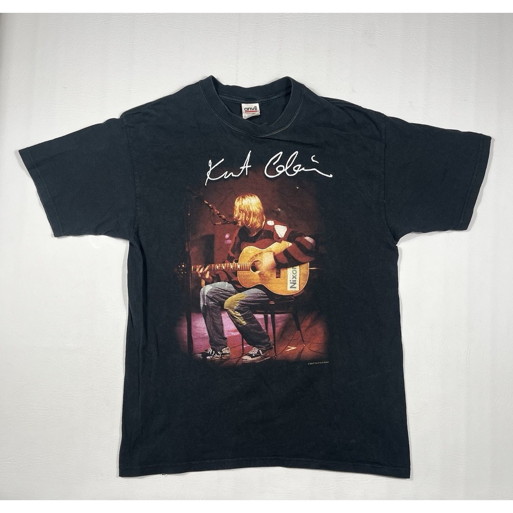 Anvil Nirvana Kurt Cobain MTV Unplugged T-Shirt Mens L Black Vintage 2002 90s